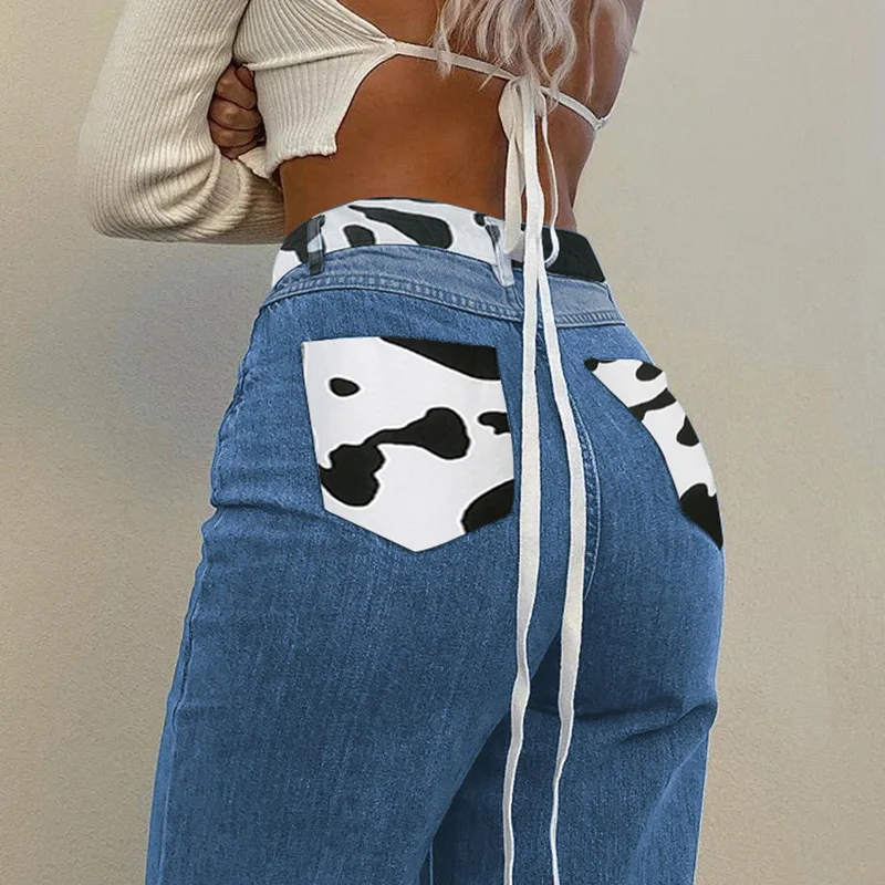 2021 jeans moda donna nuovi pantaloni gamba dritta mucche Patchwork Jean  Vintage Streetwear mamma Denim pantaloni femminili nero blu - AliExpress  Women's Clothing