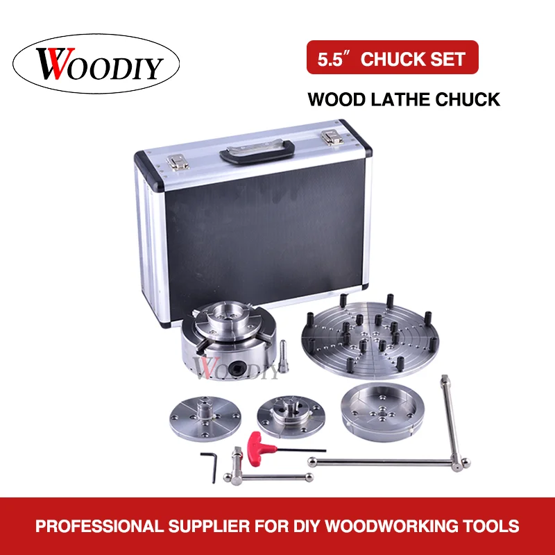 

WOODIY 5.5" inch/140mm Wood lathe chuck High Quality 4 Jaws Self-center Chuck Set in Aluminum Case For mini woodworking lathe