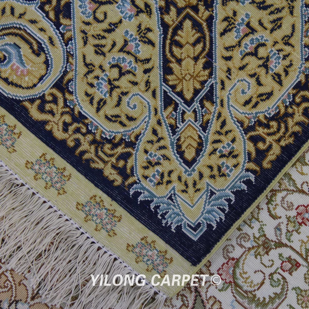 Yilong 2,4 'x4' персидский шелковый ковер синий vantage изысканный турецкий Тебризский шелковый ковер(ZQG299A