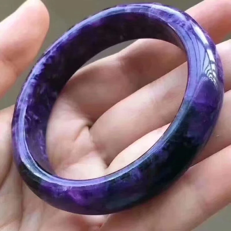 

56mm Genuine Natural Purple Charoite Gemstone Round Beads Bracelet Bangle Crystal Lady For Women From Russia AAAAAA