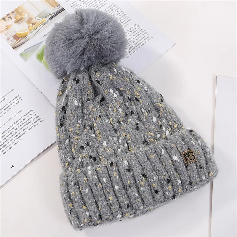 USPOP, новинка, зимние женские вязаные шапки skullies, утолщенные бархатные теплые шапки с подкладкой, шапки с помпоном, женские шапки-бини