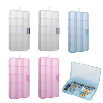 

6 Pack Plastic Jewelry Box - 15-Grid Jewelry Organizer Storage Box with Movable Divider Adjustable Compartment Grid