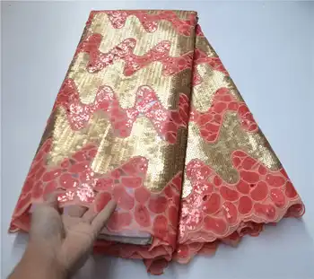 

2020 New Arrival Peach African Lace Fabric Organza Lace Embroidery French Net Lace High Quality With Sequins For Party PSA973-1