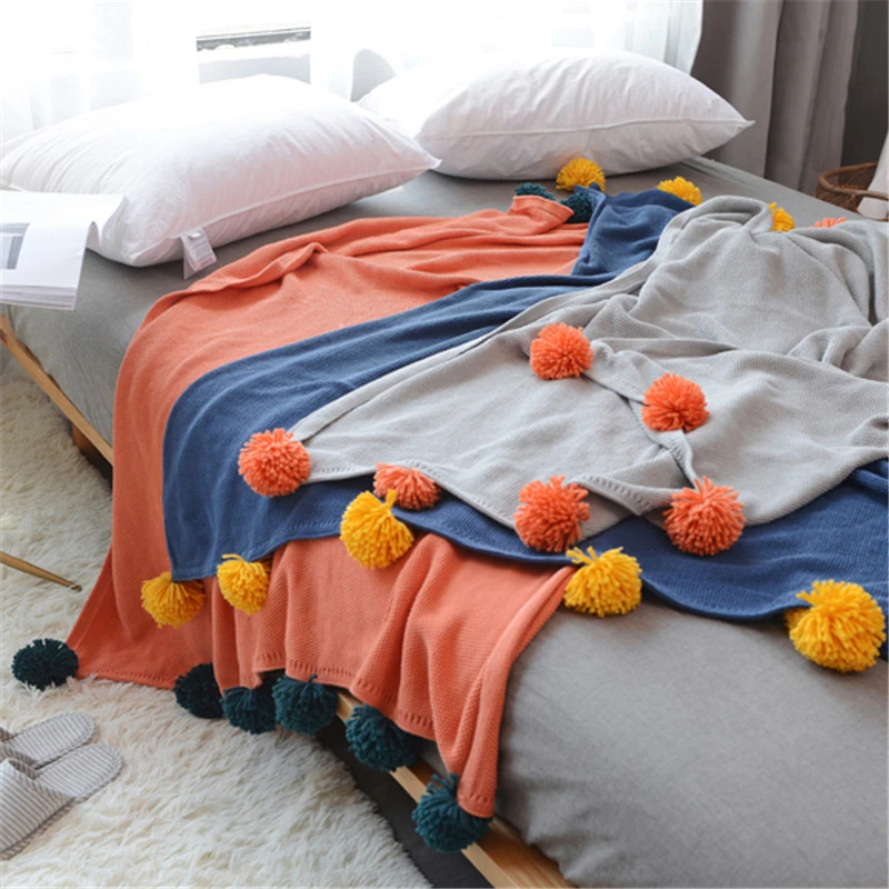 

130x160cm Nordic Cotton Color Ball Air Conditioning Blanket Ins Style Spring Summer Fall Wild Bed Flag Towel