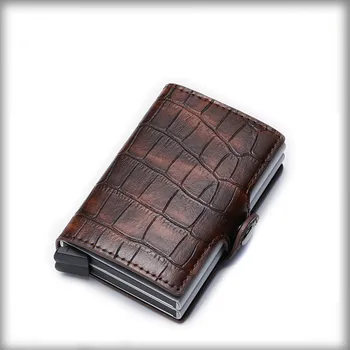 

2020 Aluminum Alloy RFID Put Anti-theft Brush Men's Card Holder ID Card Crocodile Pattern Multifunction Push Card Holder