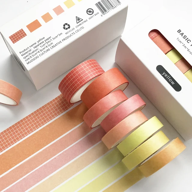 JIANWU 8pcs/set Retro Solid Color Basic Decoration Washi Tape Set DIY Scrapbook Cute Sticker Kawaii Masking Tape School Supplies yellow
