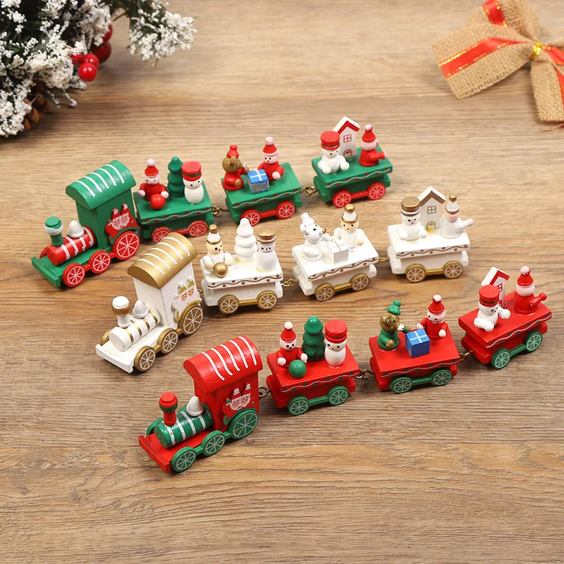 Christmas Wooden/Plastic Train Merry Christmas Decor for Home Xmas Santa Claus Gifts for Kids Navidad Happy New Year