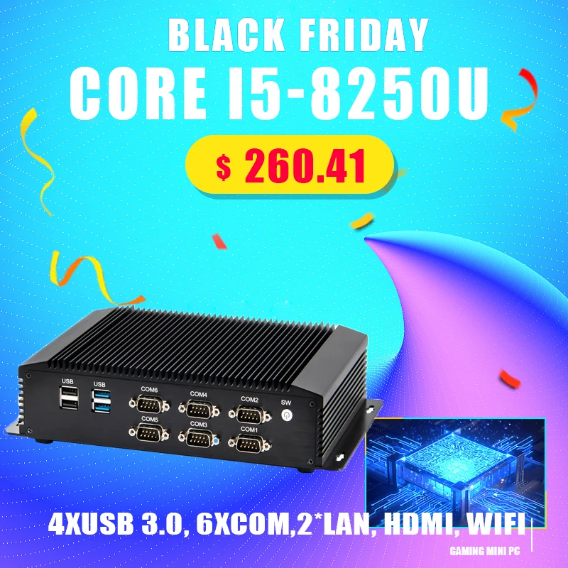 Безвентиляторный настольный компьютер i7 Intel Core 10 Linux Ubuntu 2 * Lan 6COM 8USB GPIO LPT HDMI VGA