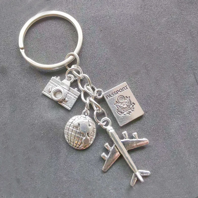 

New Fashion Keychains Aircraft Camera Travel World Traveler Keychain Graduation Gift Key Chains Travel gift