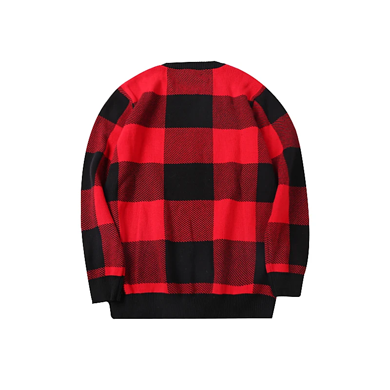 Черный, красный мужской свитер в клетку, Свободный пуловер с длинным рукавом, вязаный свитер с вышивкой, мультяшный мужской свитер на осень и зиму, уличная одежда, пальто