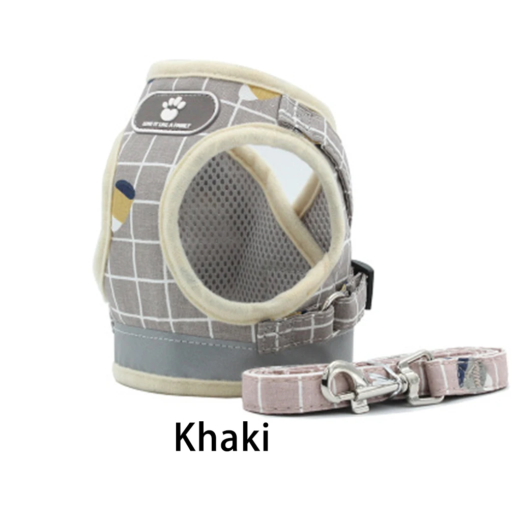 Поводок для собак, поводок для питомцев, Регулируемый жилет, товары для прогулок, мягкий дышащий клетчатый ошейник для щенков, для маленьких средних и больших собак - Цвет: Khaki