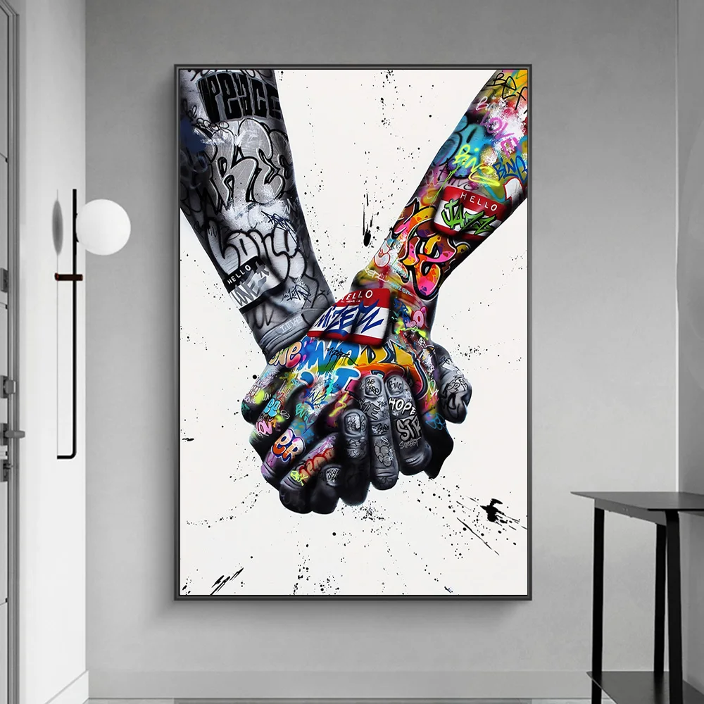 

Lovers Holding Hands Graffiti Art Canvas Posters And Prints Abstract Street Art Paintings On the Wall Art Pictures Home Decor