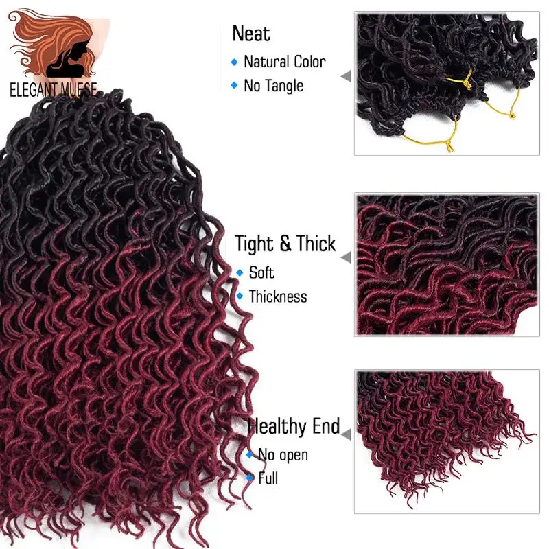 Элегантный Муз Faux locs Curly накладные волосы на крючке, затененные, волосы синтетический эффектом деграде(переход от темного к каштановые волосы для наращивания 18 дюймов 24 подставки для плетения волос