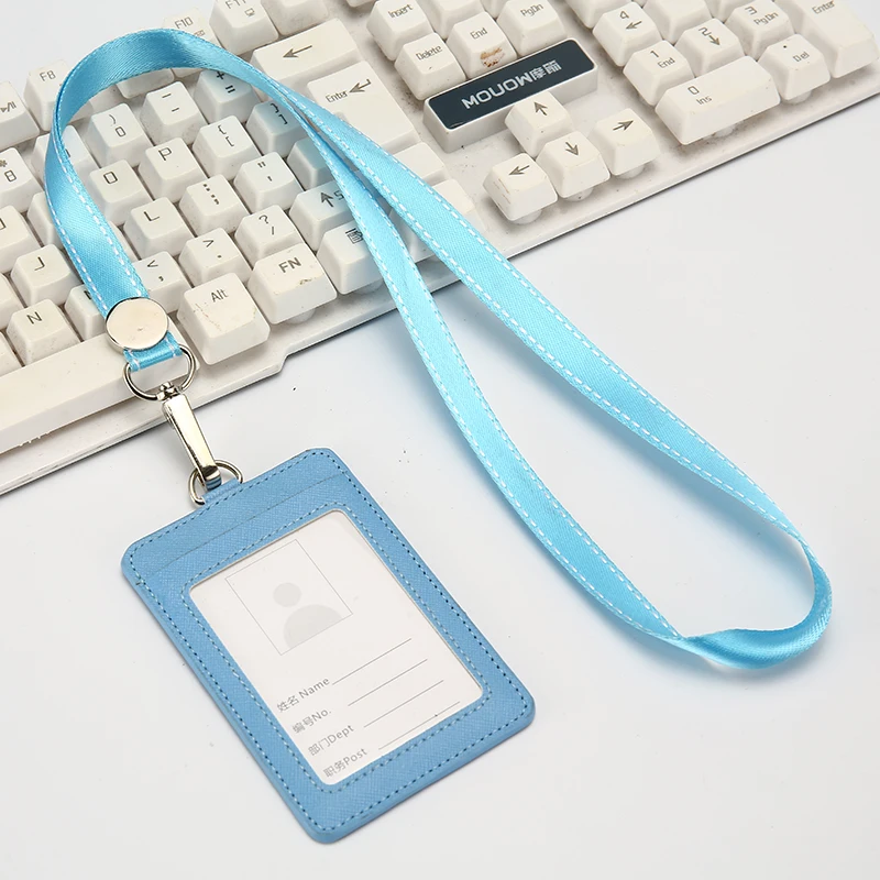Light Blue NAHOO высококачественный держатель для карт из искусственной кожи, идентификационная карта для персонала, шейный ремень с бейдж со шнурком на шею, идентификатор автомобиля, держатели - Цвет: Light Blue