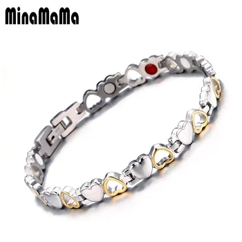 

Fashion Elegant Stainless Steel Hollow Heart Health Magnetic Bracelet For Woman 4 Elements Arthritis Cure Bracelet