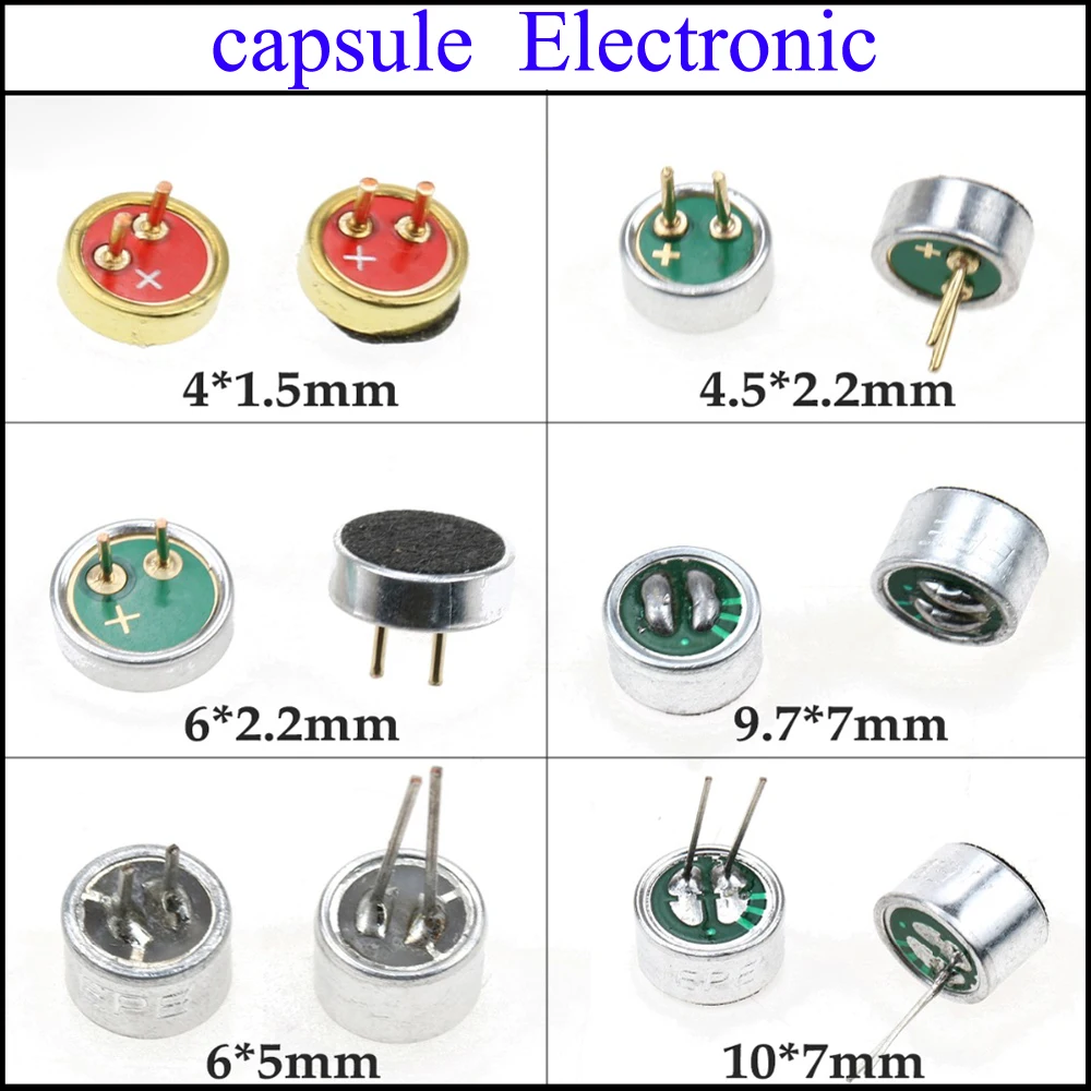 

YuXi 4*1.5mm /4.5*2.2MM / 6 x 2.2 mm / 9.7*7mm /6x5 mm / 10 x 7 mm With 2 Pin Cables Capsule Electret Condenser Microphone