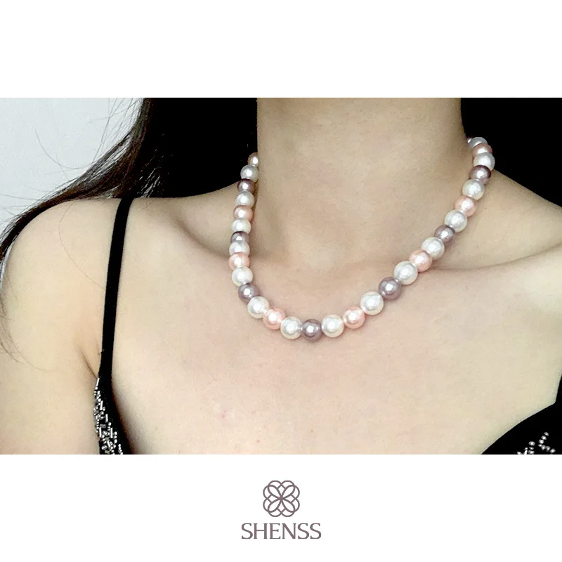 

Elegant Classic Jewelry Temperament Candy Color Necklace 40+5cm/6-10mm Shell Pearl Necklace 925 Sterling Silver Chain for women