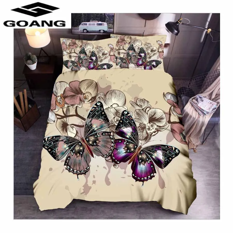 GOANG роскошный комплект постельного белья Твин Полный Королева Король AU один Великобритания двойной размер 3D бабочка простыня пододеяльник и наволочка