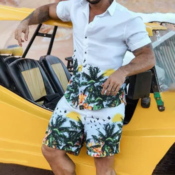2022 الصيف الرجال الشاطئ مجموعات الشارع الشهير قصيرة الأكمام التلبيب قميص السراويل المطبوعة تنفس الرجال الدعاوى هاواي 2 قطع