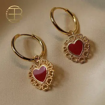 

2020 New Fashion Red Enamel Heart Cham Clip On Earrings Butterfly Earrings Hoops For Women