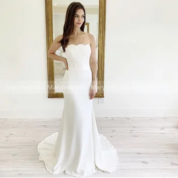 

Elegant Ivory Wedding Dress Strapless Mermaid Bridal Dress Women Robe De Mariee Simple Lace Trumpet vestido casamento praia