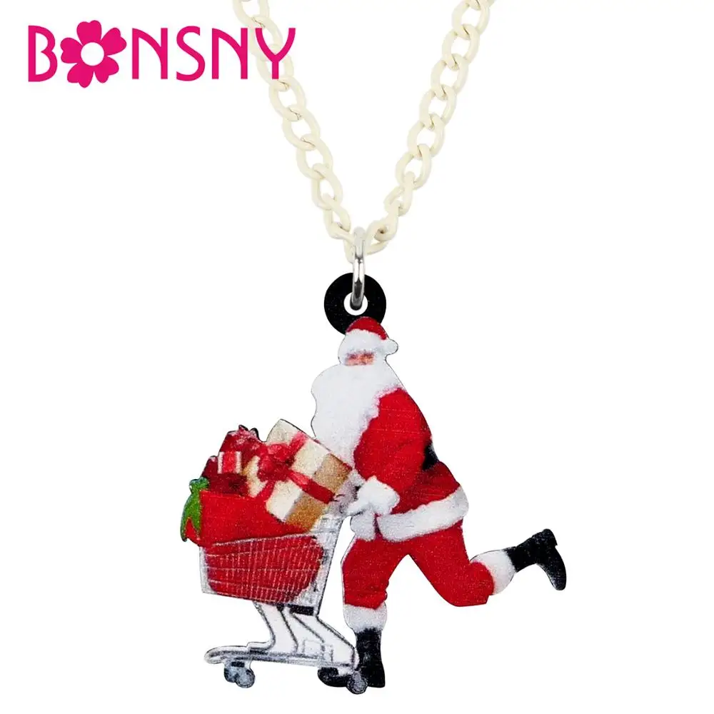 Bonsny акриловый подарок на Рождество корзина для покупок ожерелье с Санта-Клаусом