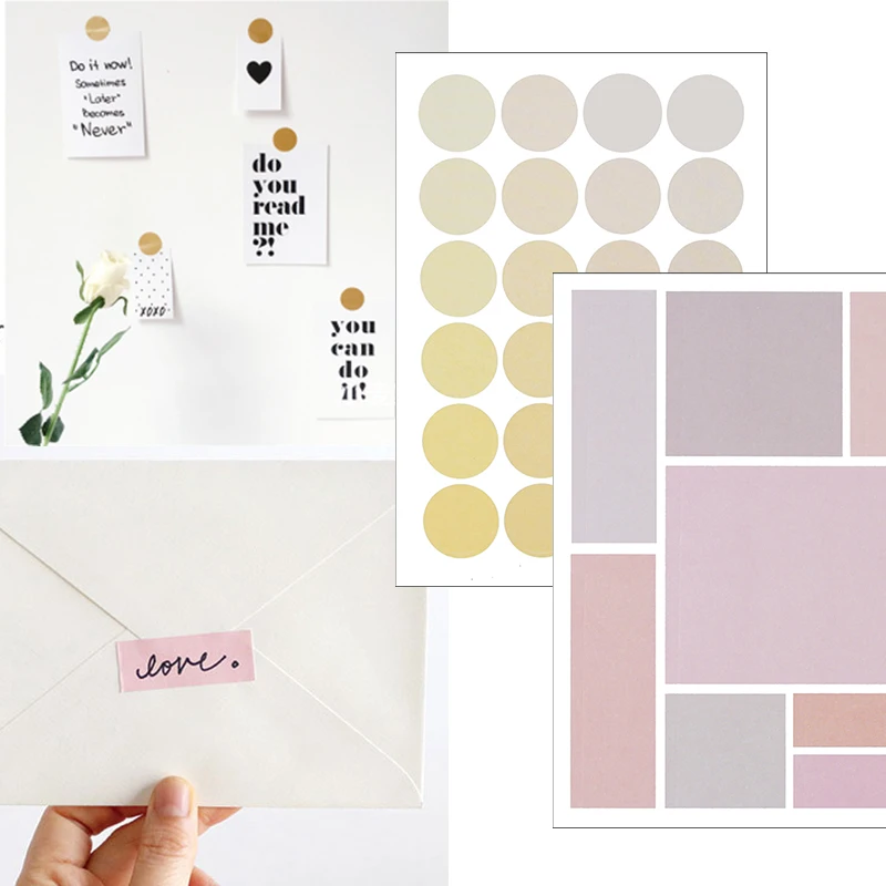 76pcs Cute Solid Color Stickers Dot Square Paper Label Sticke DIY Hand Account Sticker Scrapbook Album Postcard Stationery Decor