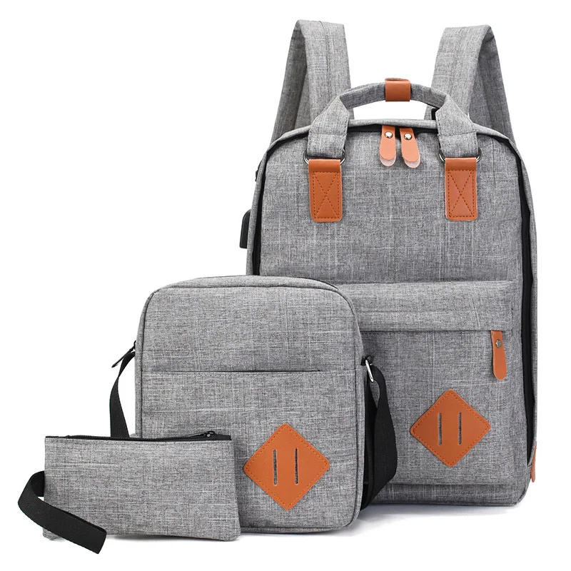 

3Pcs/Set Men's Backpack Bag Male Polyester Laptop Backpack Computer Bags Unisex School Backpack Student USB Charging School Bag
