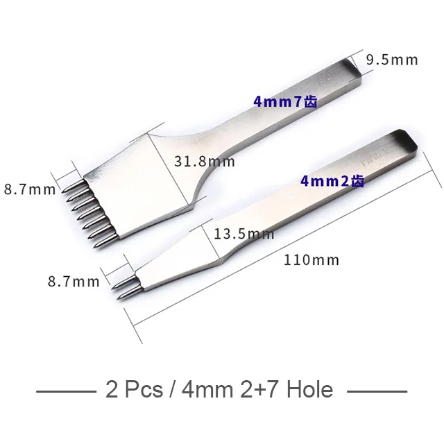 4mm 2 and 7 Hole Высокое качество DIY художественные ремесла швейный инструмент круглый кожаный строчка резка ручной работы перфоратор для ремня металлический перфоратор для изготовления отверстий - Цвет: 4mm 2 and 7 Hole