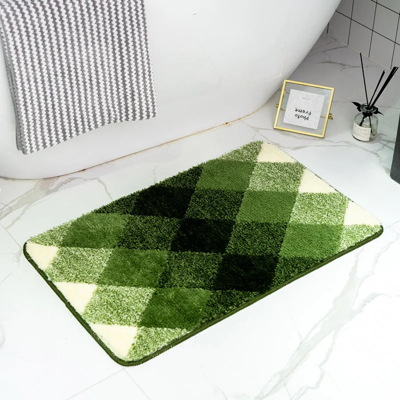 green Флокированный Коврик для ванной, супер впитывающий коврик для ванной комнаты, коврик в клетку, пол ванной комнаты, коврик для душевой комнаты, коврик для ванной комнаты - Цвет: green