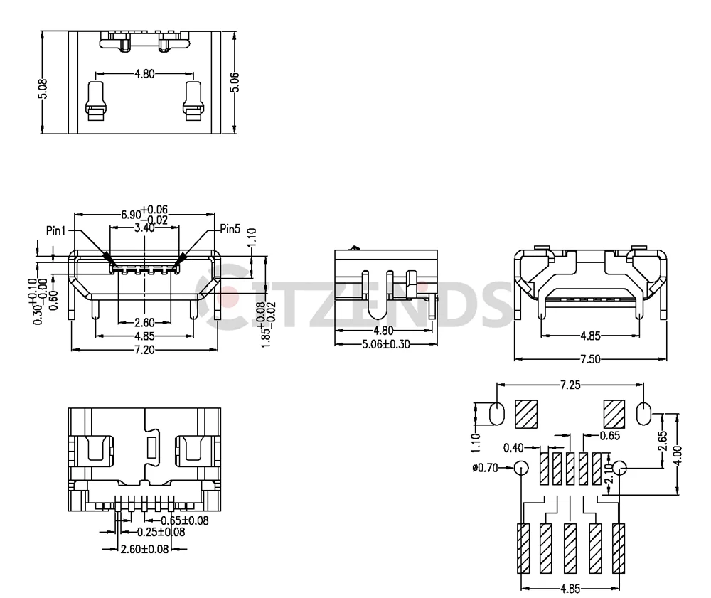 Micro USB 5pin Jack Female Socket Connector OX Horn Type for Tail Charging Mobile Phone 10pcs/lot,micro usb connector,usb plug socket connector