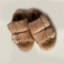 Warm Fluffy Mink Fur Slippers Women Cozy Cross Indoor Floor Slides Flat Soft Fluffy Shoes Ladies Female Celebrities Flip Flops