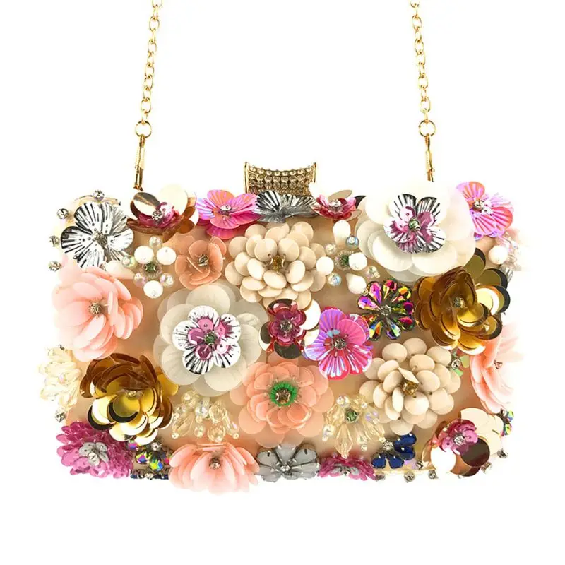 Women Clutch Colorful Flowers String Beads Handbag Elegant Party Shoulder Bag
