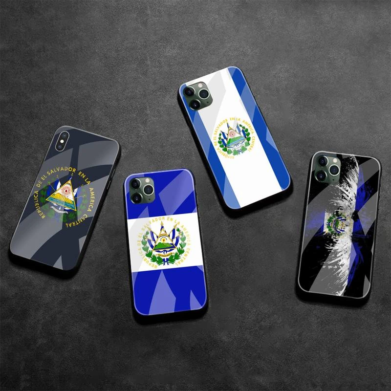 El Salvador Cờ Đen TPU Mềm Mại Ốp Lưng Điện Thoại Kính Cường Lực Cho iPhone 11 Pro XR XS MAX 8X7 6 6S 6 Plus SE 2020 Ốp Lưng phonecase
