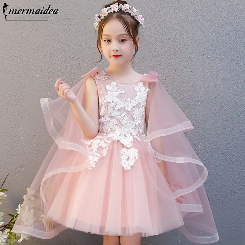 Элегантное платье принцессы для маленьких девочек; платье принцессы на День рождения; Детские бальные платья с цветами для свадебной вечеринки; платье для выпускного вечера; подарок для девочек