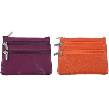 

Leather Change Coin Purse with 4 Pockets and Keychain for Women