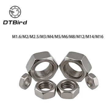 

100pcs/lot Metric thread DIN934 M1.6 M2 M2.5 M3 M4 M5 M6 M8 M10 M12 M14 M16 304 Stainless Steel Hex Nuts 2017 DT2