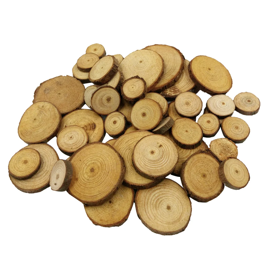 50 Pieces 20-40mm Wood Log Slices Pine Tree Slice Natural Rustic Craft for Wedding Christmas Centerpiece Decoration