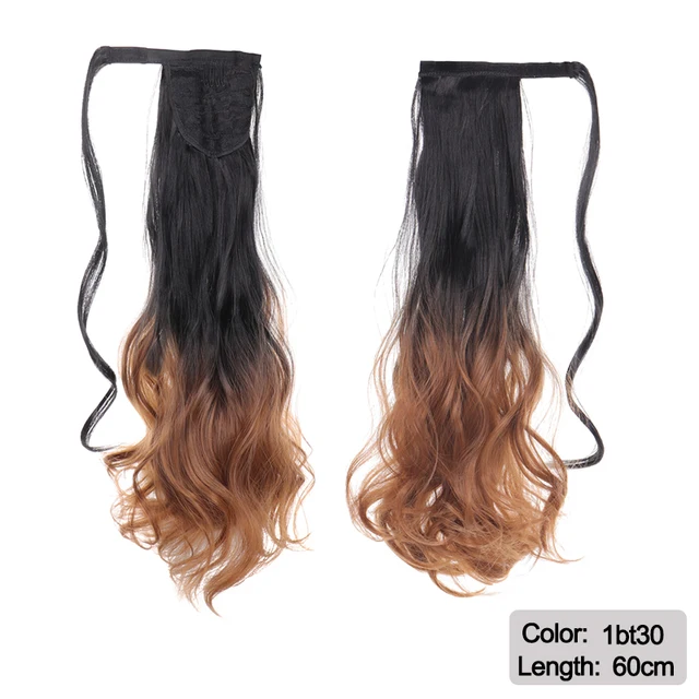 DIANQI Synthetic Corn Wavy Long Curly Ponytail Hairpiece Wrap on Clip Hair Extensions Black Pony Hair 1bt30