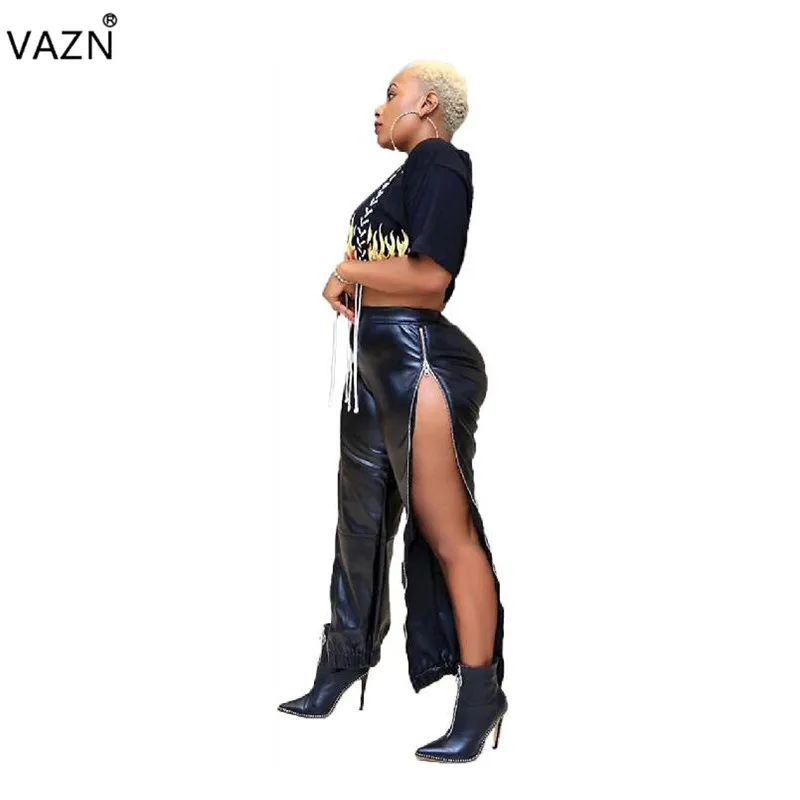 VAZN новые сексуальные модные женские однотонные облегающие брюки 2 одежда сексуальные брюки карандаш с высокой талией женские длинные штаны на молнии OMY5078 - Цвет: Черный
