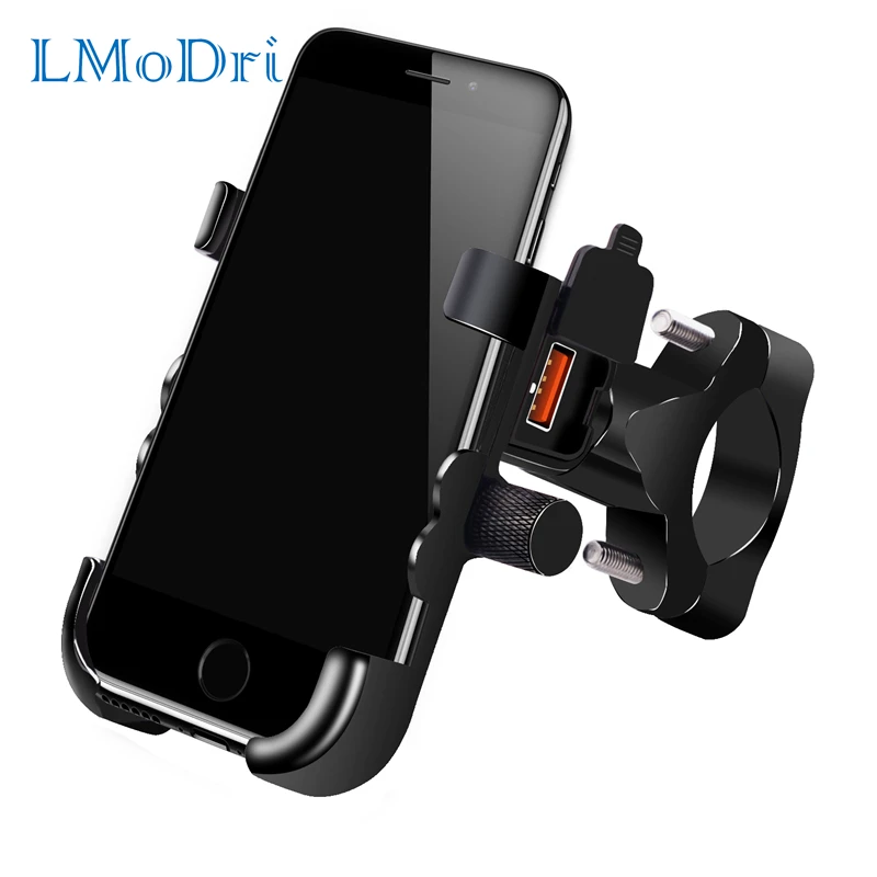 

LMoDri Universal Phone Holder QC 3.0 Motorcycle USB Charger Waterproof 12V MotorBike Mobile Phone Mount Power Adapter Mirror