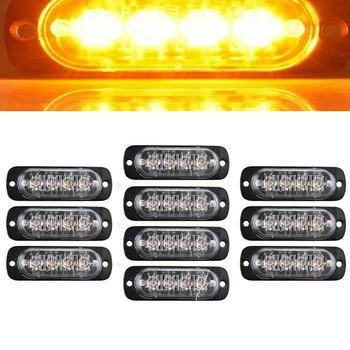 

10Pcs Amber Yellow Car Truck 4 Led Emergency Flash Warning Strobe Light Kit Bar