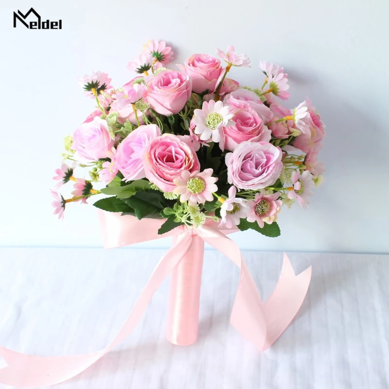 Свадебный букет Meldel, искусственный цветок, Шелковая Роза, пион, букет невесты, букет невесты, букеты подружки невесты, Свадебный декор - Цвет: B-pink