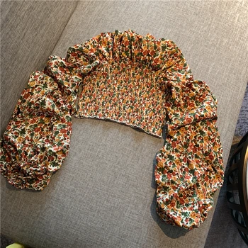 

Sexy Shirt Blusas Mujer De Moda 2020 Retro Lantern Sleeve Sexy Tube Top Floral Print Shirt Ladies Tops Blouses Female Top
