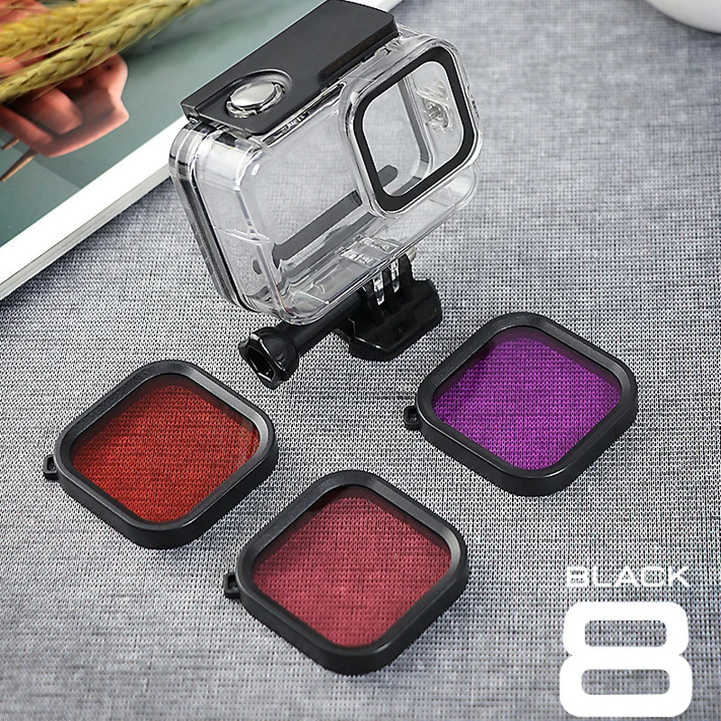 Чехол для корпуса для GoPro Hero 8, черный защитный чехол, водонепроницаемый корпус для экшн-камеры GoPro 8, красный фильтр, комплект аксессуаров