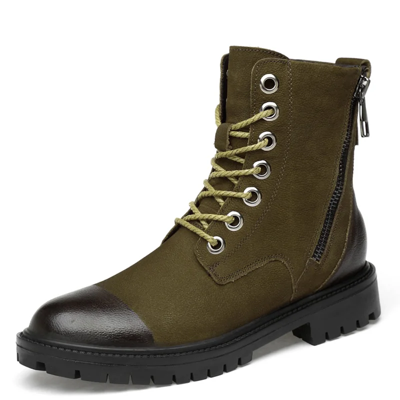 6816khaki Мужские кожаные ботинки с высоким берцем; модная теплая зимняя обувь; Ботинки Martin в байкерском стиле; ботинки унисекс; обувь из коровьей кожи - Цвет: 6816khaki