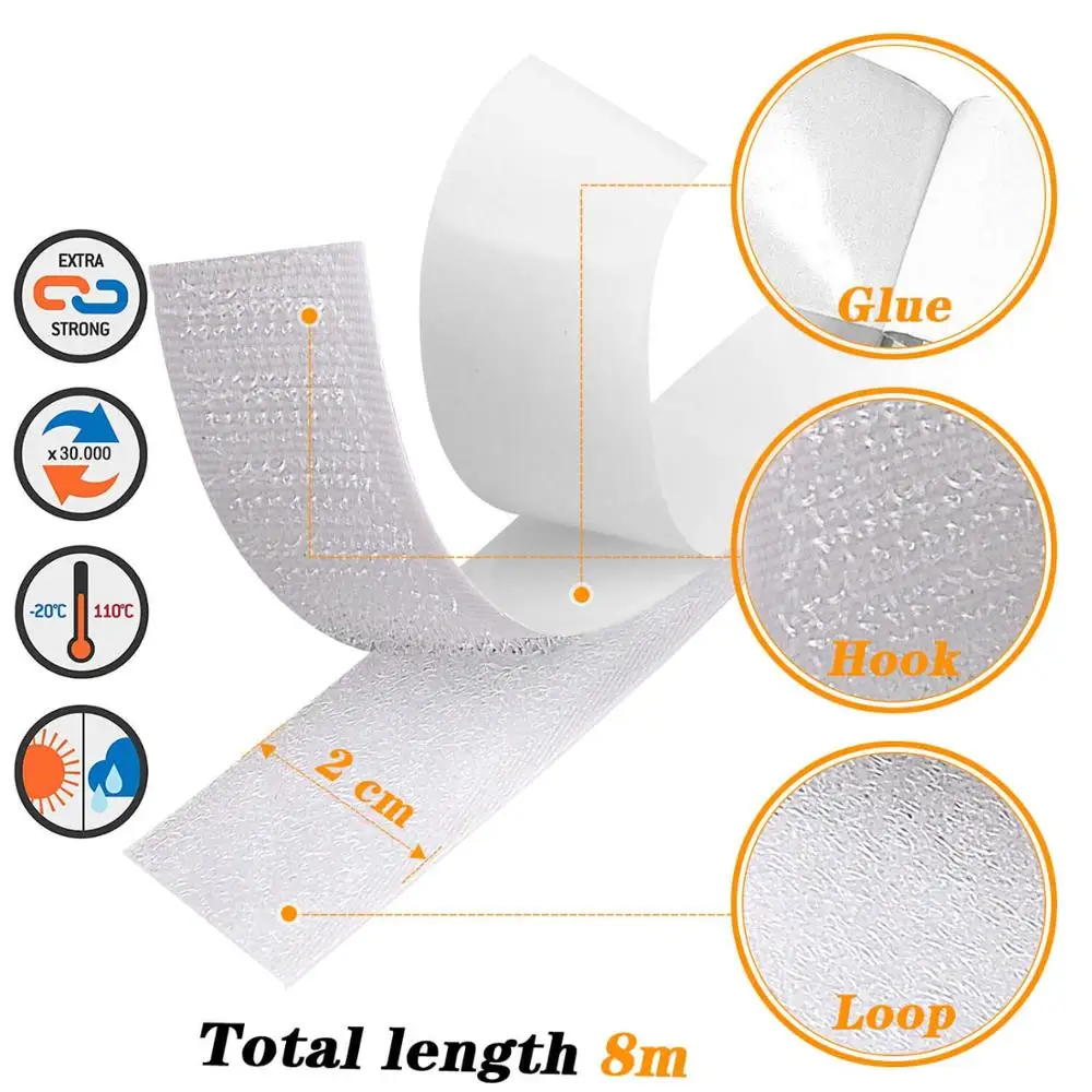 

20mm wide 8 m/roll adhesive Hook and Loop fastener Tape No Glue velcro adhesive Sewing-on strips Magic tape