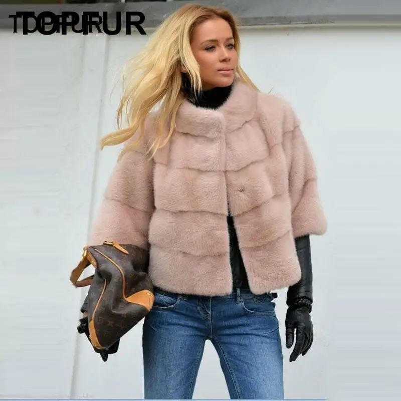 TOPFUR, новая мода, зимнее Короткое женское пальто с коротким рукавом, Женское пальто с натуральным мехом для женщин, натуральный мех норки, верхняя одежда и пальто