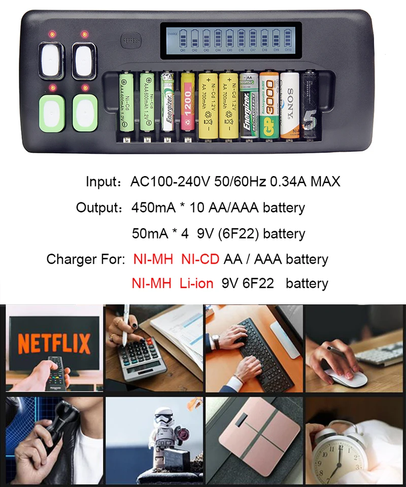 Carregador de Bateria para aa Carregador de Bateria Bingpai Slot 9v Baterias Recarregáveis Display Lcd Inteligente Ni-cd Li-ion Ni-mh 14 1.2v Aaa - Image 6