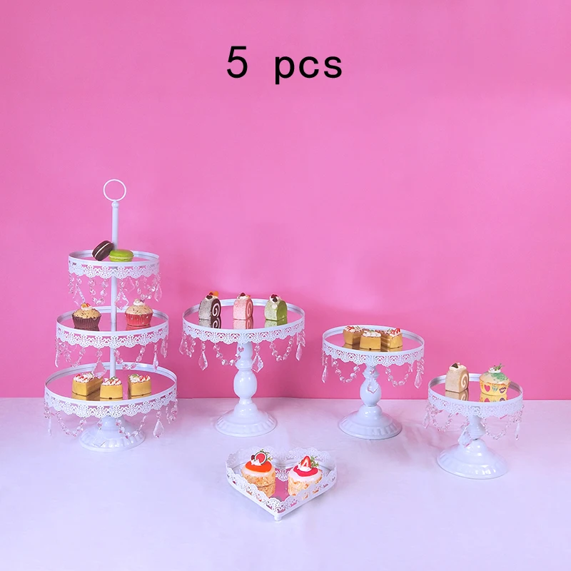 3-18pcs White Metal Cake Stand Set Mirror Crystal Cake Stands Dessert Display Wedding Cupcake Stand with Simple Design - Цвет: mirror 5 pcs